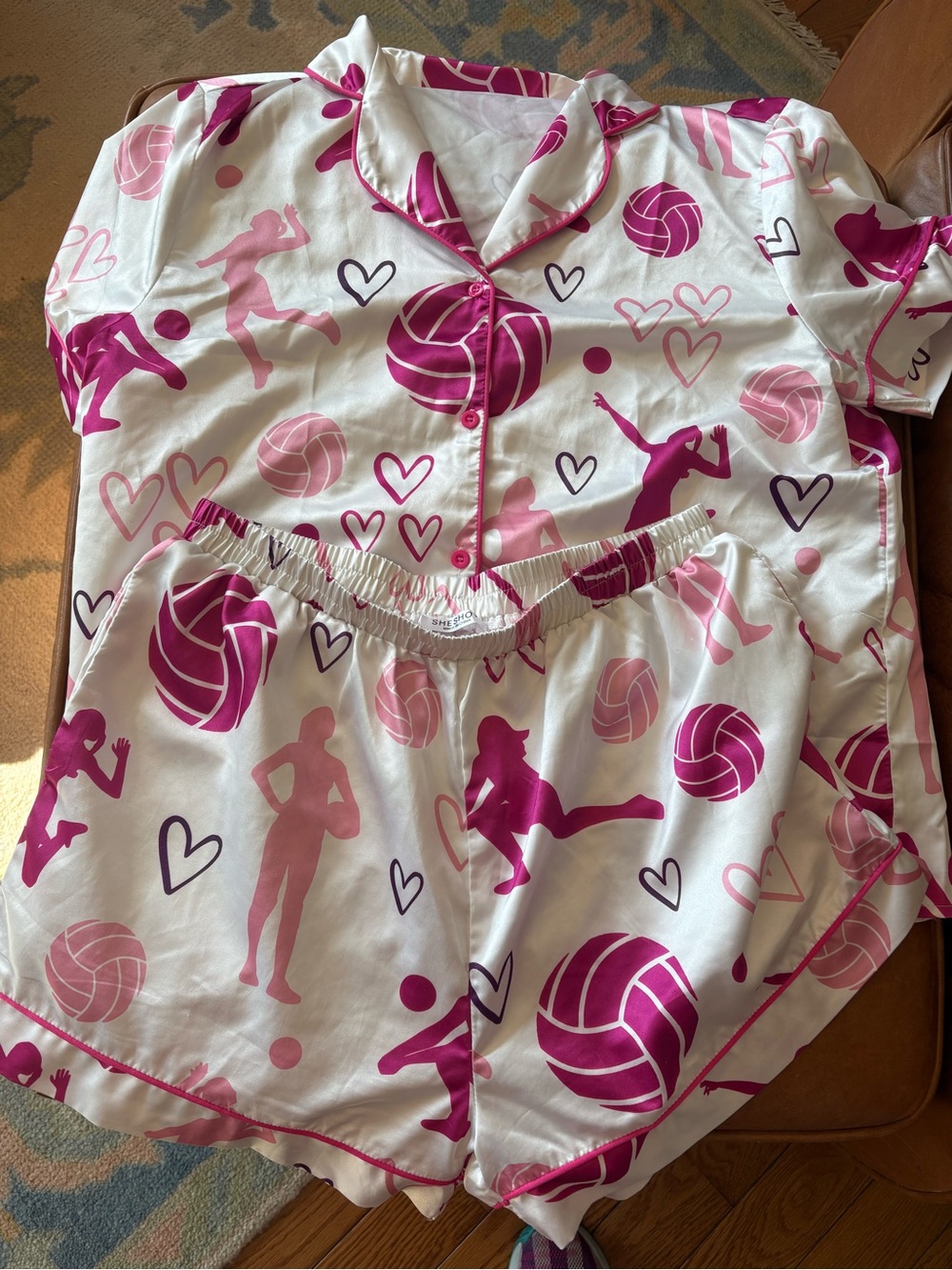 Pink Volleyball Print Satin Pajama Set